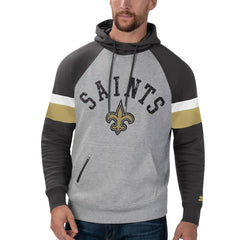 New Orleans Saints Starter Home Run Raglan Pullover Hoodie Heathered Gray/Black