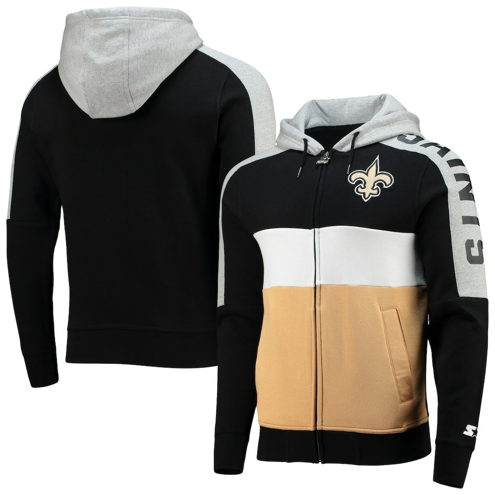 New Orleans Saints Starter Playoffs Color Block Full-Zip Hoodie Black/Gold