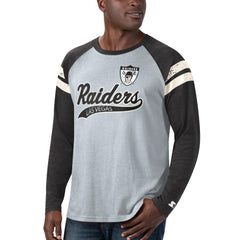 Las Vegas Raiders Starter Throwback League Raglan Long Sleeve Tri-Blend T-Shirt Silver/Black
