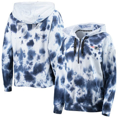 New England Patriots DKNY Sport Women's Dakota Oversized Tie-Dye Half-Zip Hoodie White/Navy