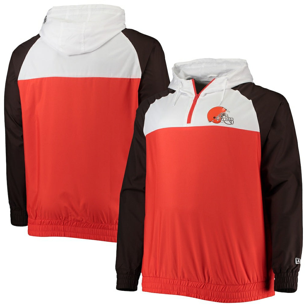 Cleveland Browns New Era Big & Tall League Raglan Quarter-Zip Hoodie Orange/Brown