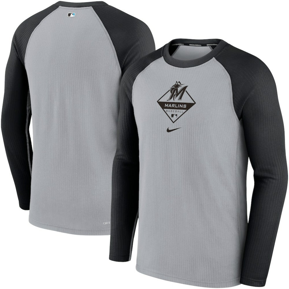 Miami Marlins Nike Game Authentic Collection Performance Raglan Long Sleeve T-Shirt - Gray/Black - Nike Lifestyle
