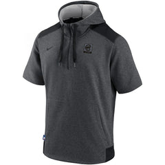Chicago Cubs Nike Authentic Collection Dry Flux Performance Quarter-Zip Short Sleeve Hoodie - Heathered Charcoal/Black - Nike on Sale