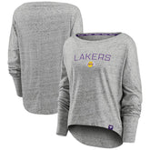 Los Angeles Lakers Women's Nostalgia Off-The-Shoulder Long Sleeve T-Shirt Heathered Gray | Fanatics for sale