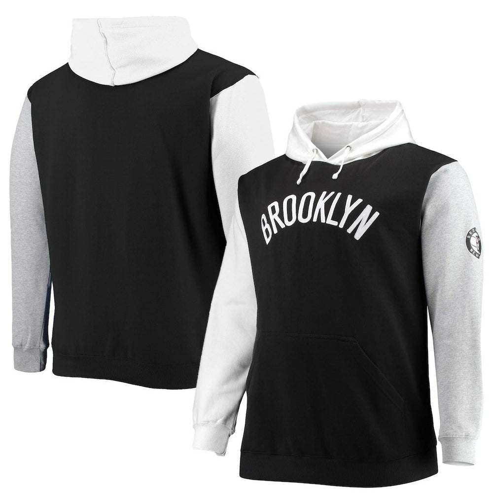 Brooklyn Nets Big & Tall Double Contrast Pullover Hoodie Black/White | Fanatics for sale
