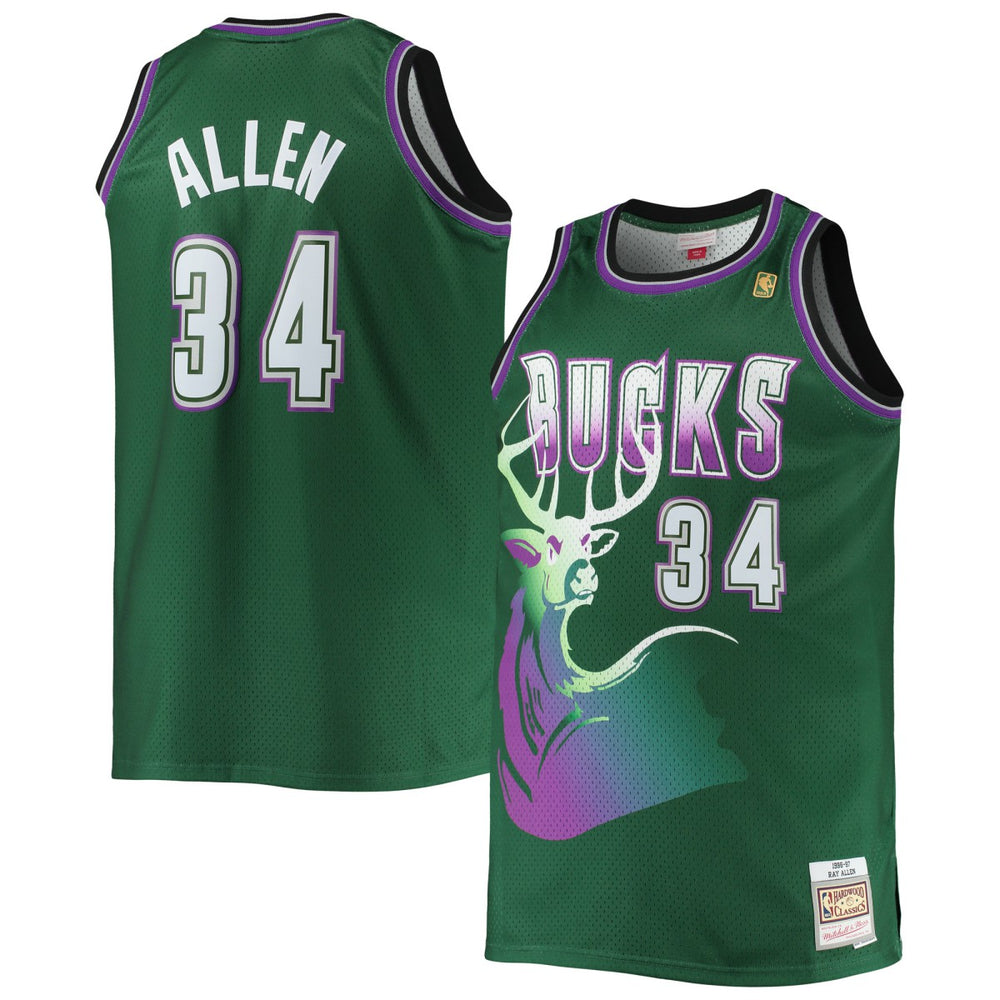 Ray Allen Milwaukee Bucks Big & Tall 1996/97 Hardwood Classics Swingman Jersey Hunter Green | Mitchell & Ness