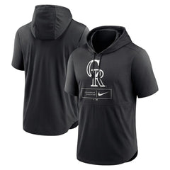 Colorado Rockies Nike Lockup Performance Short Sleeve Lightweight Hooded Top - Black - Nike Lifestyle