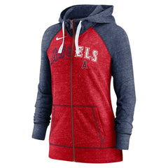 Los Angeles Angels Nike Women's Split Wordmark Gym Vintage Raglan Lightweight Full-Zip Hoodie - Heather Red/Heather Navy - Nike Lifestyle