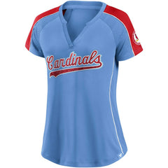 St. Louis Cardinals Fanatics Women's Light Blue/Red True Classic League Diva Pinstripe Raglan V-Neck T-Shirt - Fanatics Discount