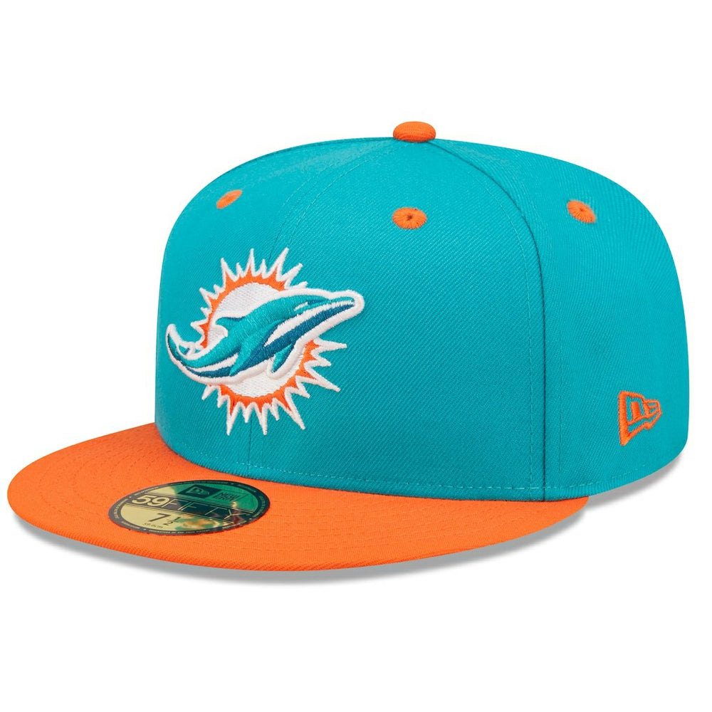 Miami Dolphins New Era Flipside 2Tone 59FIFTY Fitted Hat Aqua/Orange