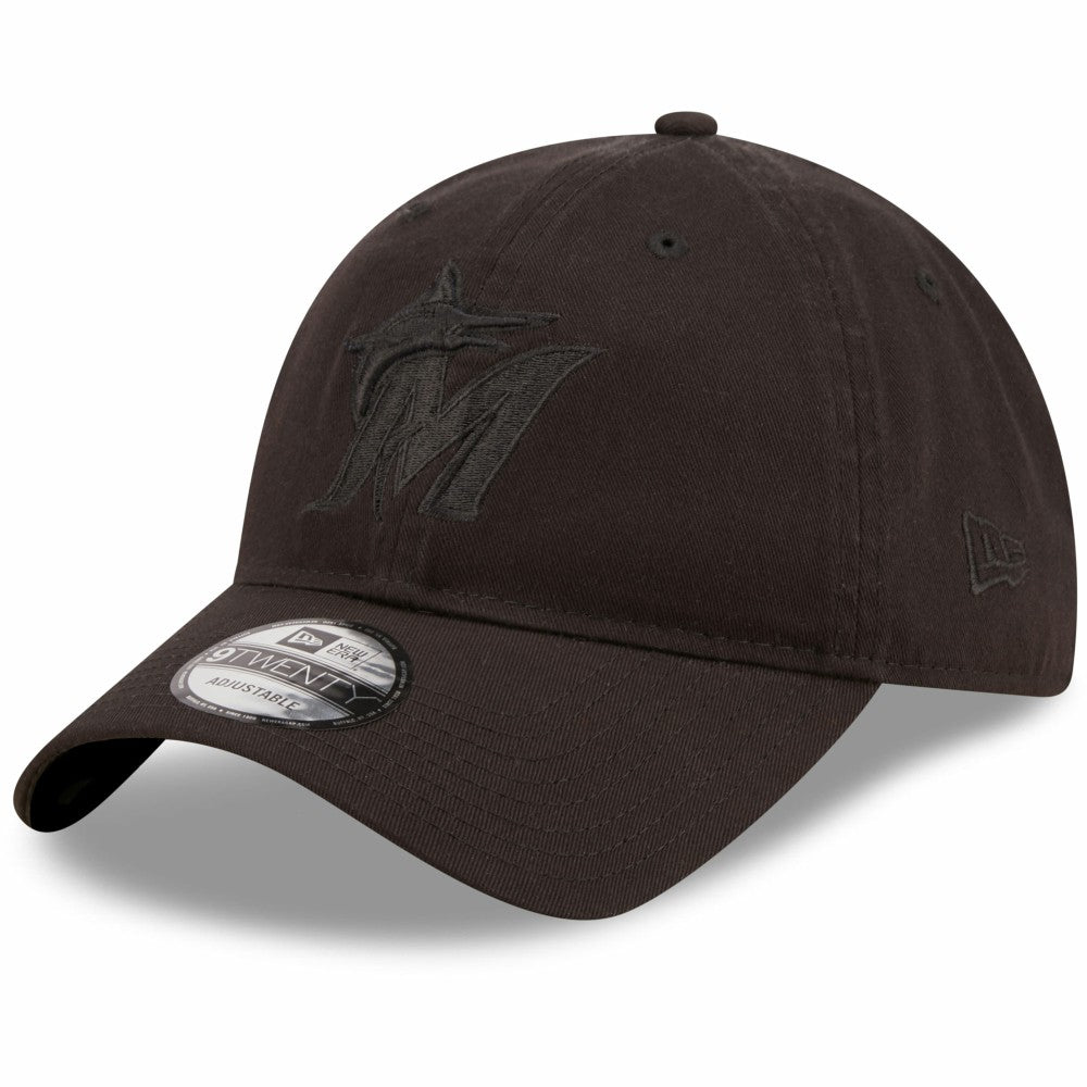 Miami Marlins New Era Black On Black Core Classic 2.0 9TWENTY Adjustable Hat - New Era Sale