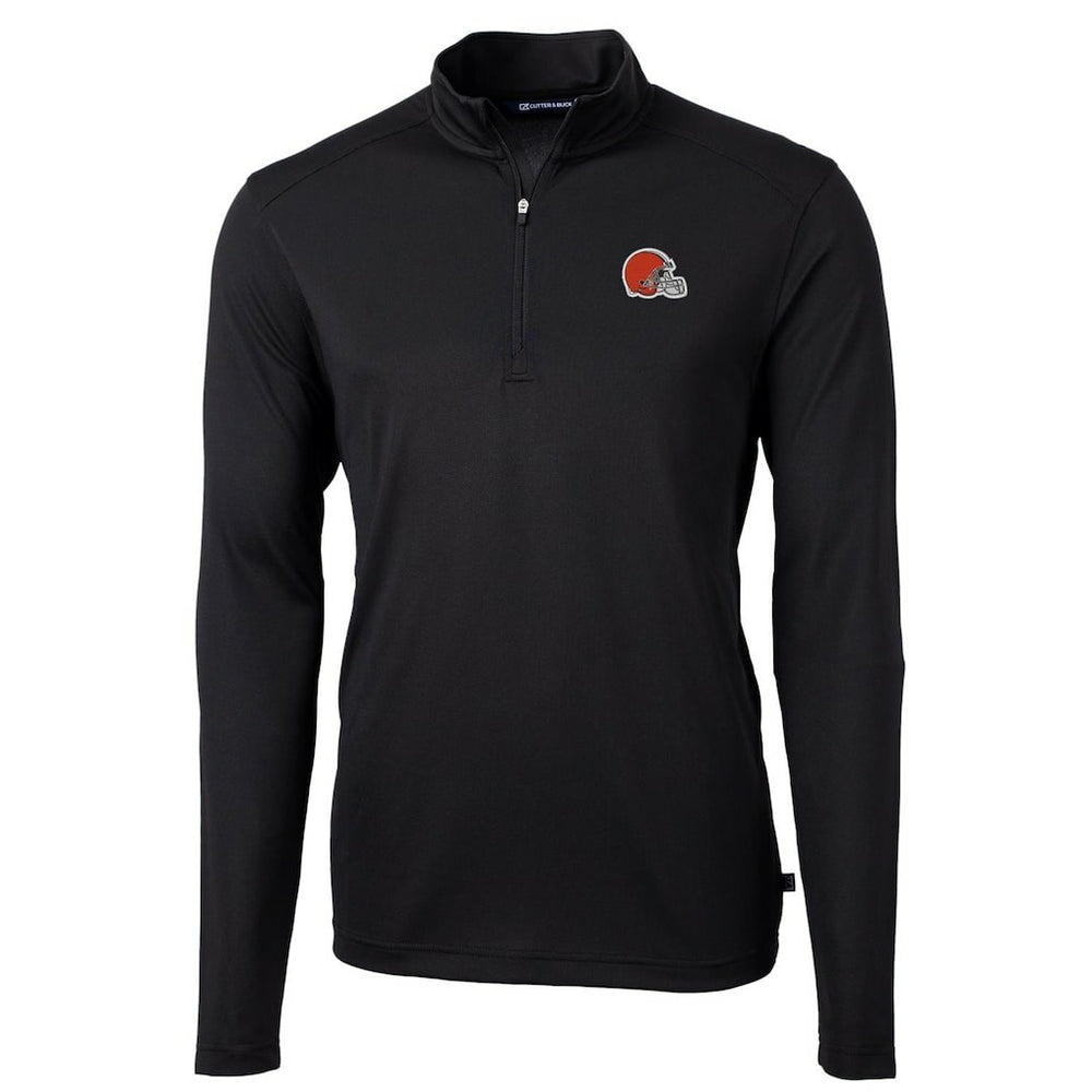 Cleveland Browns Cutter & Buck Virtue Eco Pique Recycled Quarter-Zip Pullover Jacket Black