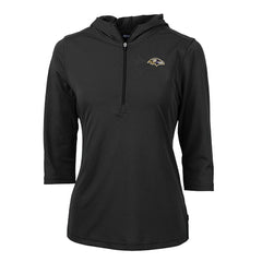 Baltimore Ravens Cutter & Buck Women's Virtue Eco Pique Half-Zip 3/4 Sleeve Pullover Hoodie Black