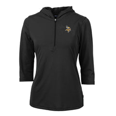 Minnesota Vikings Cutter & Buck Women's Virtue Eco Pique Half-Zip 3/4 Sleeve Pullover Hoodie Black