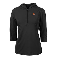 Cincinnati Bengals Cutter & Buck Women's Virtue Eco Pique Half-Zip 3/4 Sleeve Pullover Hoodie Black