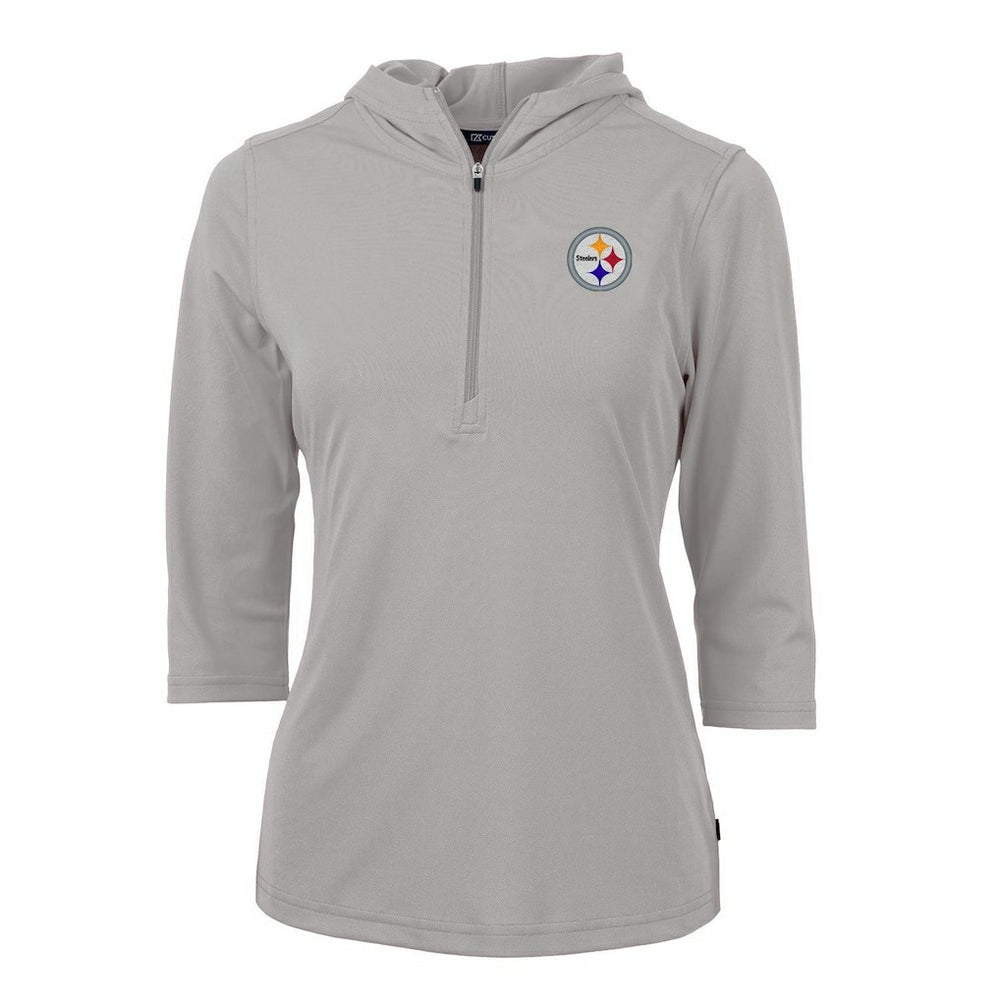 Pittsburgh Steelers Cutter & Buck Women's Virtue Eco Pique Half-Zip 3/4 Sleeve Pullover Hoodie Gray