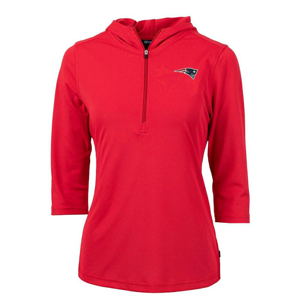 New England Patriots Cutter & Buck Women's Virtue Eco Pique Half-Zip 3/4 Sleeve Pullover Hoodie Red