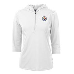 Pittsburgh Steelers Cutter & Buck Women's Virtue Eco Pique Half-Zip 3/4 Sleeve Pullover Hoodie White