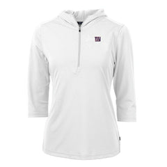 New York Giants Cutter & Buck Women's Virtue Eco Pique Half-Zip 3/4 Sleeve Pullover Hoodie White
