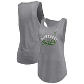 Milwaukee Bucks Women's Quality Time Open Scoop Neck Tri-Blend Tank Top Heathered Gray | Fanatics online