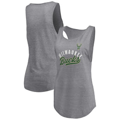 Milwaukee Bucks Women's Quality Time Open Scoop Neck Tri-Blend Tank Top Heathered Gray | Fanatics online