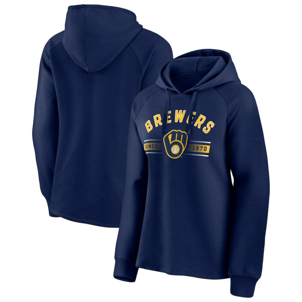 Milwaukee Brewers Fanatics Women's Perfect Play Raglan Pullover Hoodie - Navy - Fanatics Lifestyle