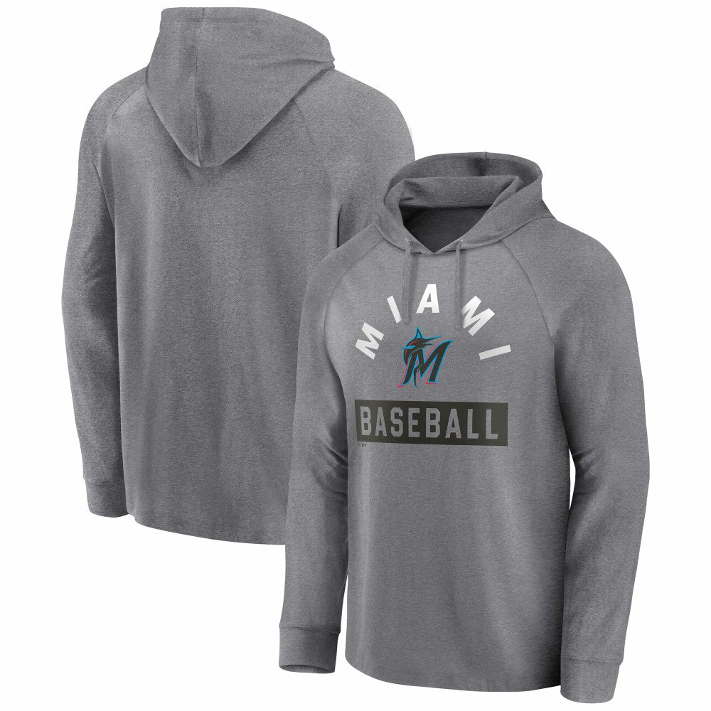 Miami Marlins Fanatics No Time Off Raglan Pullover Hoodie - Gray - Fanatics Discount