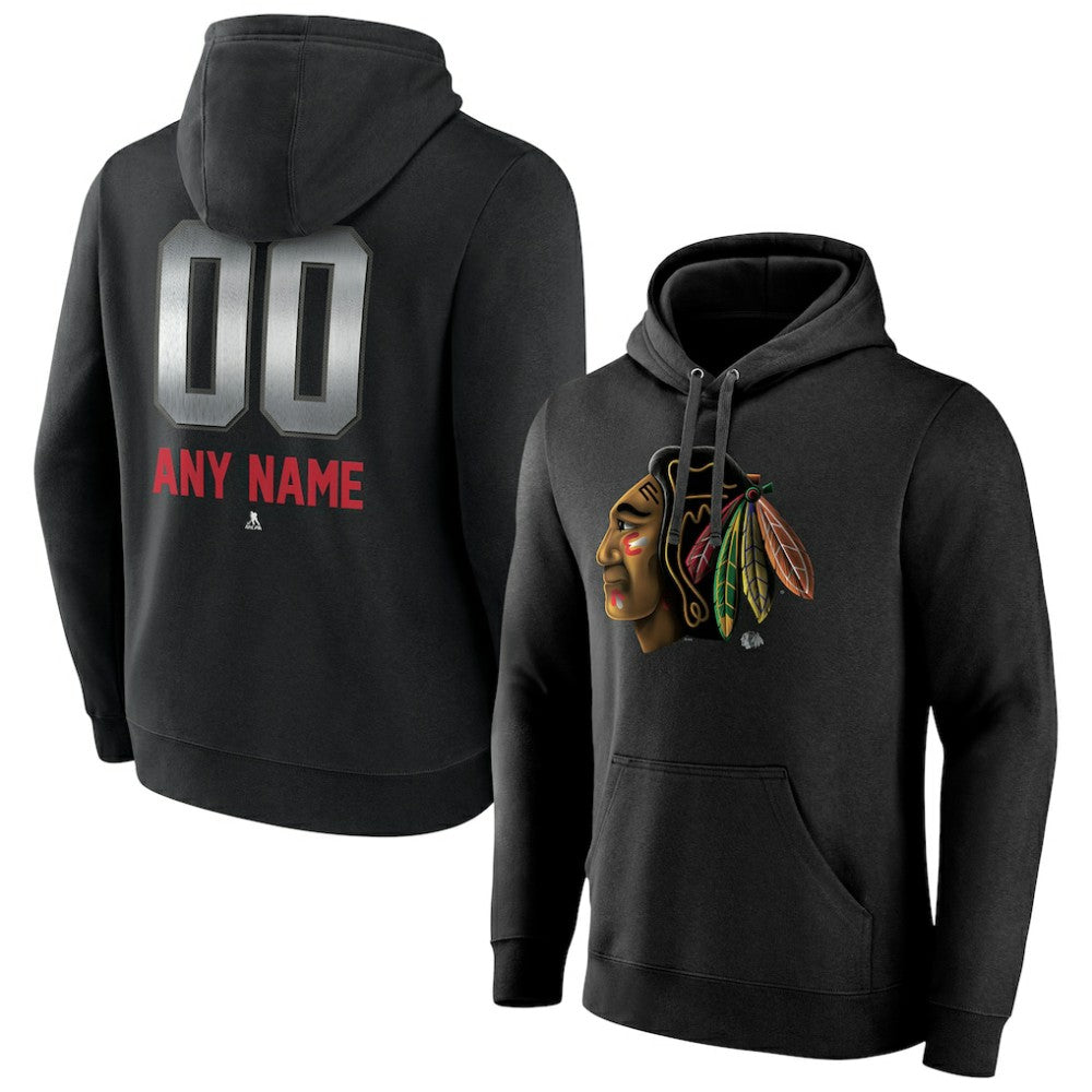 Chicago Blackhawks Personalized Midnight Mascot Logo Pullover Hoodie - Black - NHL 4444383
