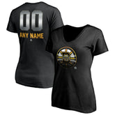 Boston Bruins Women's Personalized Midnight Mascot Logo V-Neck T-Shirt - Black - NHL 4444438