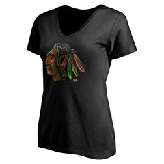 Chicago Blackhawks Women's Personalized Midnight Mascot Logo V-Neck T-Shirt - Black - NHL 4444440