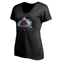 Colorado Avalanche Women's Personalized Midnight Mascot Logo V-Neck T-Shirt - Black - NHL 4444441