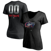 Columbus Blue Jackets Women's Personalized Midnight Mascot Logo V-Neck T-Shirt - Black - NHL 4444442
