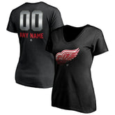 Detroit Red Wings Women's Personalized Midnight Mascot Logo V-Neck T-Shirt - Black - NHL 4444444