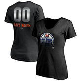 Edmonton Oilers Women's Personalized Midnight Mascot Logo V-Neck T-Shirt - Black - NHL 4444445