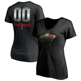 Minnesota Wild Women's Personalized Midnight Mascot Logo V-Neck T-Shirt - Black - NHL 4444448