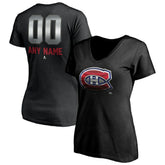 Montreal Canadiens Women's Personalized Midnight Mascot Logo V-Neck T-Shirt - Black - NHL 4444449