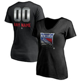 New York Rangers Women's Personalized Midnight Mascot Logo V-Neck T-Shirt - Black - NHL 4444453
