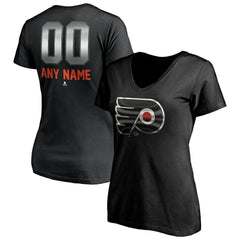 Philadelphia Flyers Women's Personalized Midnight Mascot Logo V-Neck T-Shirt - Black - NHL 4444454