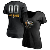 Pittsburgh Penguins Women's Personalized Midnight Mascot Logo V-Neck T-Shirt - Black - NHL 4444455