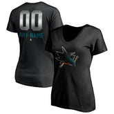 San Jose Sharks Women's Personalized Midnight Mascot Logo V-Neck T-Shirt - Black - NHL 4444456