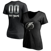 Tampa Bay Lightning Women's Personalized Midnight Mascot Logo V-Neck T-Shirt - Black - NHL 4444458