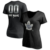 Toronto Maple Leafs Women's Personalized Midnight Mascot Logo V-Neck T-Shirt - Black - NHL 4444459