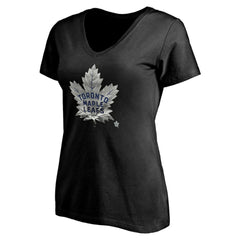 Toronto Maple Leafs Women's Personalized Midnight Mascot Logo V-Neck T-Shirt - Black - NHL 4444459