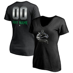 Vancouver Canucks Women's Personalized Midnight Mascot Logo V-Neck T-Shirt - Black - NHL 4444460