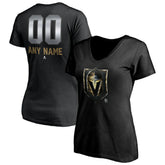 Vegas Golden Knights Women's Personalized Midnight Mascot Logo V-Neck T-Shirt - Black - NHL 4444461