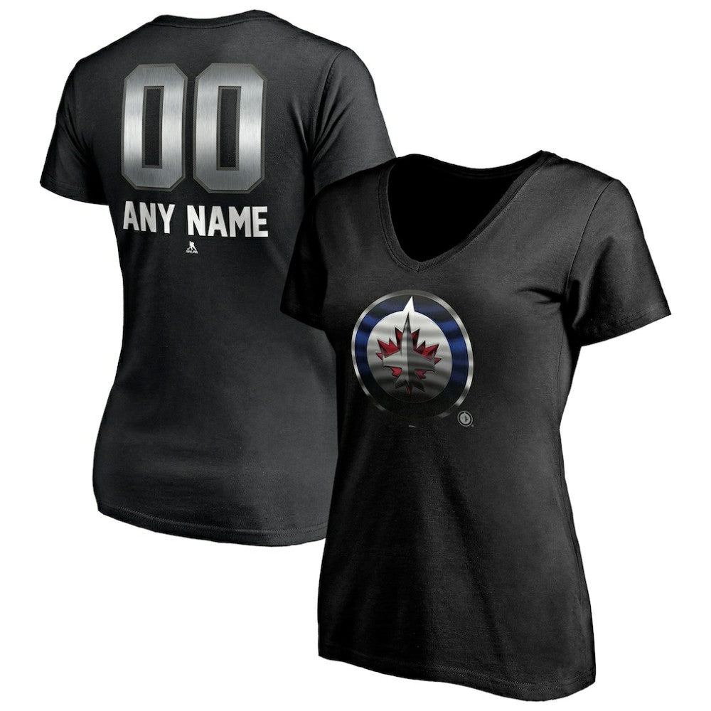 Winnipeg Jets Women's Personalized Midnight Mascot Logo V-Neck T-Shirt - Black - NHL 4444463