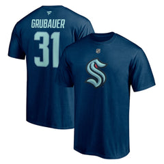 Philipp Grubauer Seattle Kraken Fanatics Authentic Stack Name & Number T-Shirt - Deep Sea Blue - NHL 4454664
