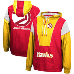 Atlanta Hawks Hardwood Classics Highlight Reel Windbreaker Half-Zip Hoodie Jacket Red/Yellow | Mitchell & Ness US