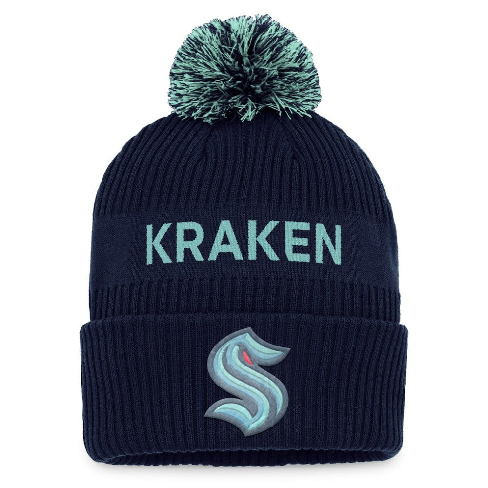 Seattle Kraken Fanatics 2022 NHL Draft Authentic Pro Cuffed Knit Hat with Pom - Deep Sea Blue/Light Blue - NHL 4464705