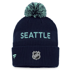 Seattle Kraken Fanatics 2022 NHL Draft Authentic Pro Cuffed Knit Hat with Pom - Deep Sea Blue/Light Blue - NHL 4464705
